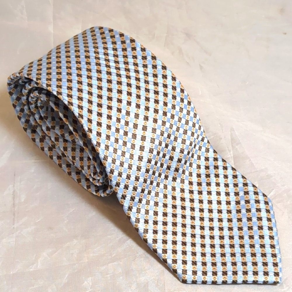 Vintage Alexander Julian Colours Y2K Elegant Checkered Tie in Blue and Brown